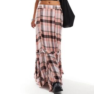 FREE PEOPLE grunge plaid maxi skirt pink multi Small New